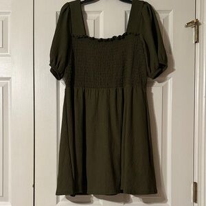 Nine West Olive Green Smocked Dress